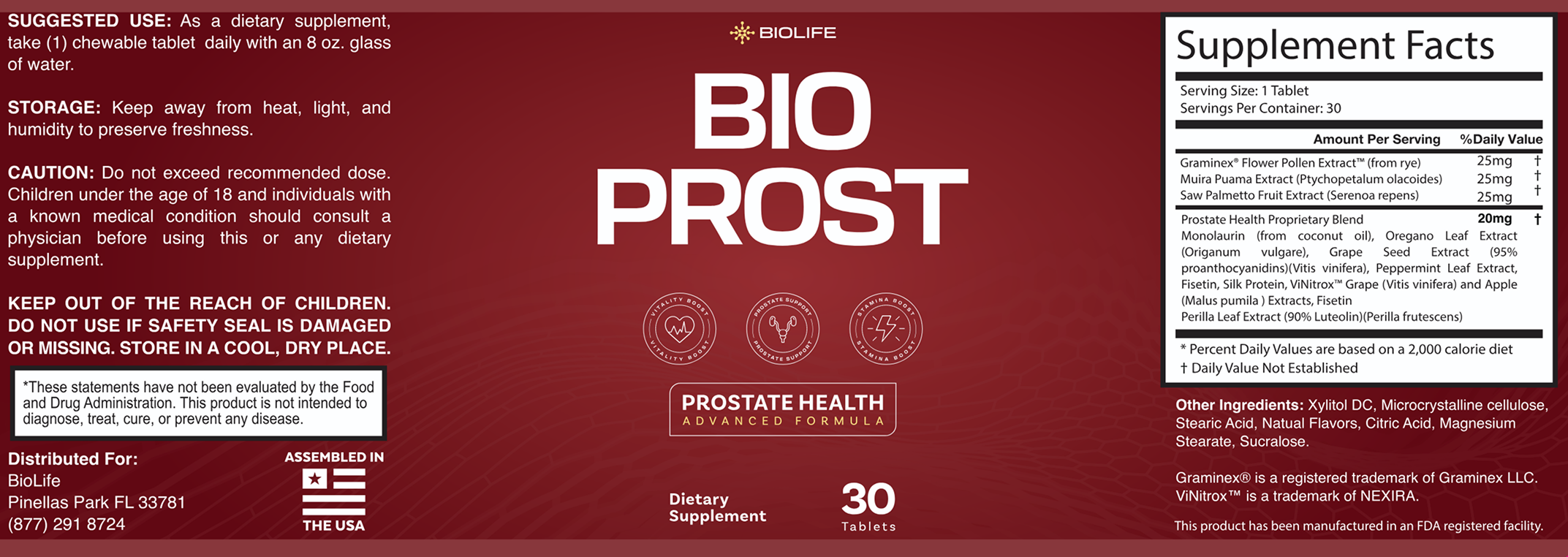 BioProst Supplement Facts Label